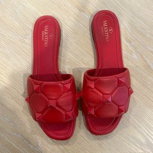 Valentino Red Roman Stud Slide Sandals